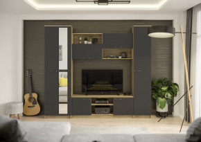 Гостиная Герда Дуб крафт серый/Антрацит в Покачах - pokachi.mebel-tymen.ru | фото