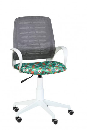 Кресло Ирис WHITE сетка W-02 (серая)/ ткань Т58 (мячики на зеленом) (подлокот.084) белая крестовина в Покачах - pokachi.mebel-tymen.ru | фото