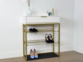 Обувница Вельвет белое дерево/белый матовый/золото в Покачах - pokachi.mebel-tymen.ru | фото