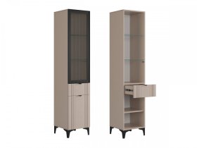 Шкаф однодверный (со стеклом) Рич кашемир/фрапучино матовый/черный в Покачах - pokachi.mebel-tymen.ru | фото