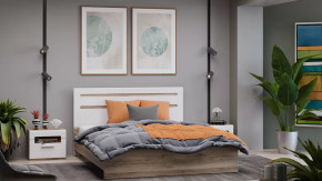 Спальный гарнитур «Фьюжн» стандартный без шкафа Дуб Делано, Белый глянец в Покачах - pokachi.mebel-tymen.ru | фото