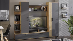 Стенка «Дакота» Дуб Крафт золотой, Антрацит в Покачах - pokachi.mebel-tymen.ru | фото