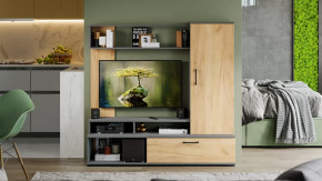 Стенка «Сиена» Графит Серый, Дуб Крафт золотой в Покачах - pokachi.mebel-tymen.ru | фото